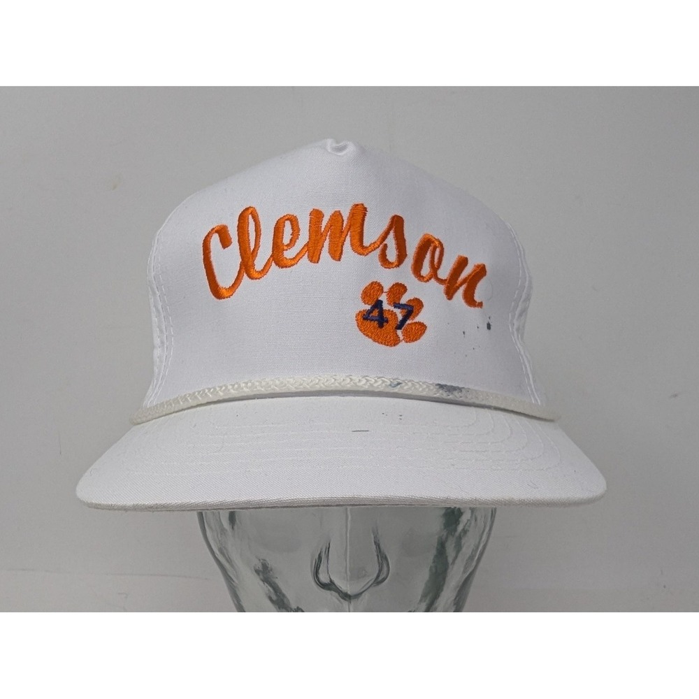 VINTAGE Clemson Tigers Hat Cap Snap Back White Orange NCAA Football Mens 90s